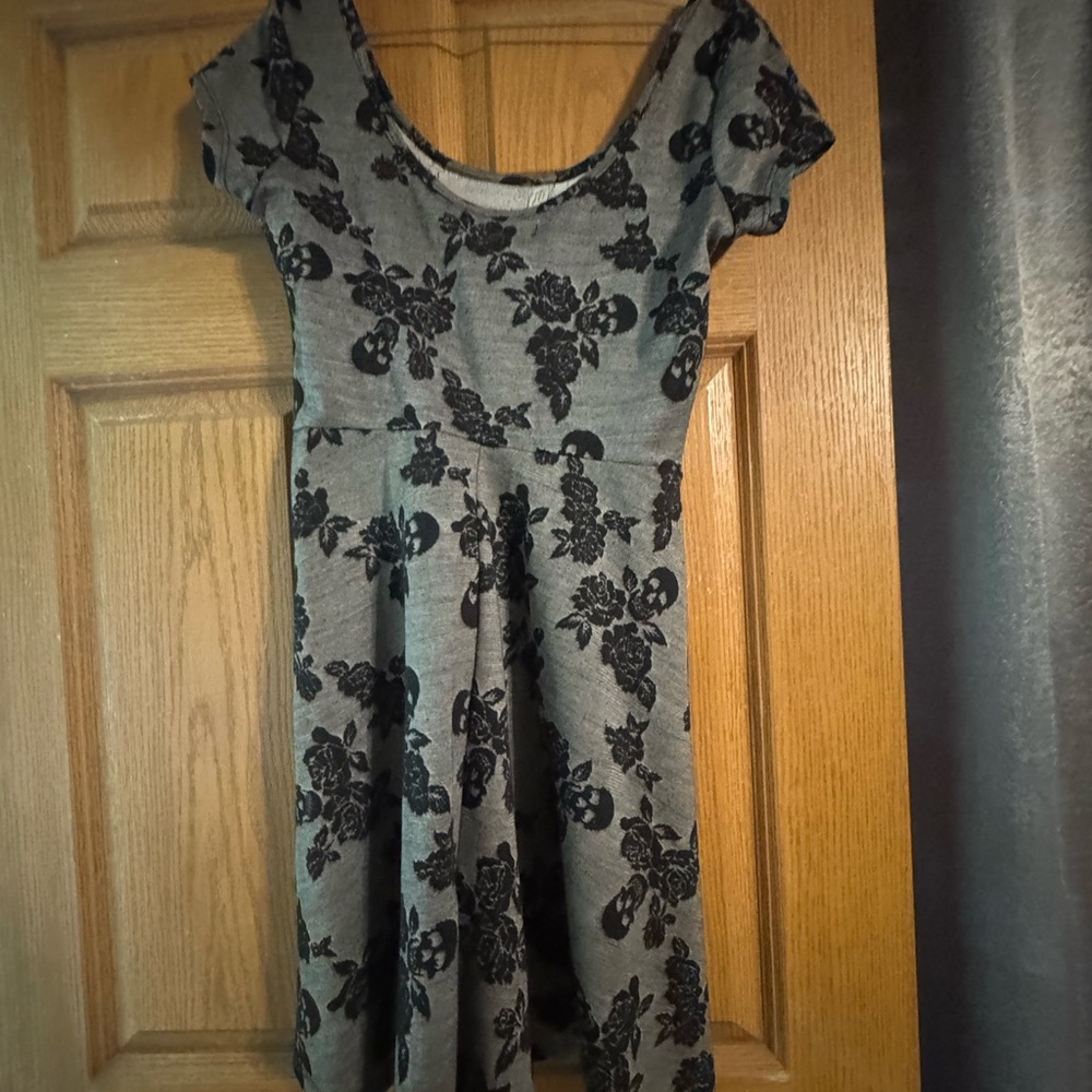 Gray Floral-Print Mini Dress with Scoop Neck